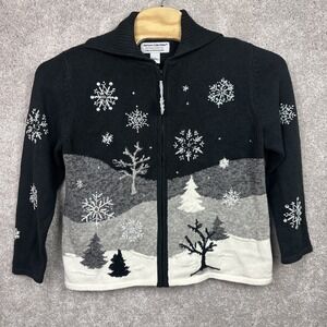 Heirloom Collectibles Womans Zip Up Sweater Snowflakes Holiday Winter Size Large